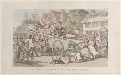 Vicar ve společnosti Strolling Players, od Vicar of Wakefield, 1. května, ..., 1. května 1817. od Thomas Rowlandson