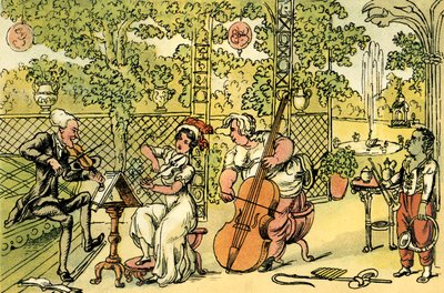 "Zahradní trio" od Thomas Rowlandson