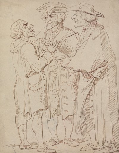 Tři celovečerní postavy mluvících mužů od Thomas Rowlandson