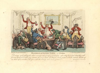 Unavený a opilý muž na bouřlivé večeři s lovci lišek. od Thomas Rowlandson