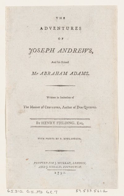 Titulní strana: Dobrodružství Josepha Andrewse a jeho přítele pana Abrahama Adamse, 1792., 1792. od Thomas Rowlandson