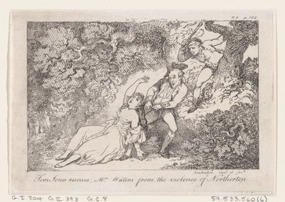 Tom Jones zachraňuje paní Watersovou před násilím v Northertonu, z Historie Toma Jona..., 1792. od Thomas Rowlandson