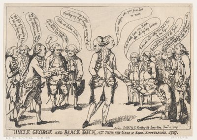 Strýček George a Black Dick na jejich nové hře námořního Shuttlecocka, 11. ledna..., 11. ledna 1787. od Thomas Rowlandson