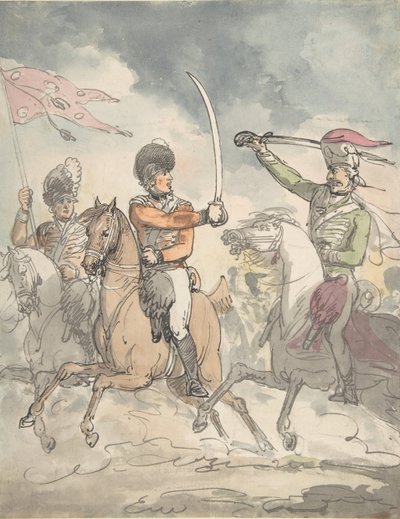 Nepoužitá studie na talíř k maďarskému a vysočinskému cvičení Broadsword 12. února 1799, cca 1799. od Thomas Rowlandson.
