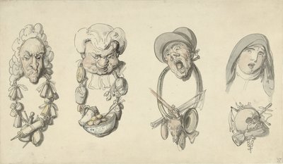 Čtyři karikaturní titulky od Thomas Rowlandson