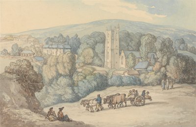 Pohled na kostel a vesnici St. Cue v Cornwallu od Thomas Rowlandson