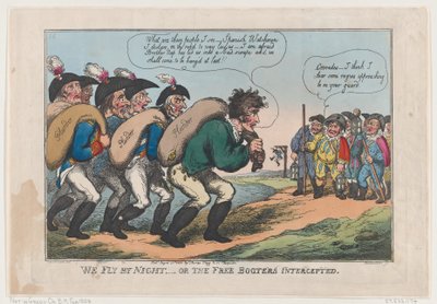 Letíme v noci, nebo zadrženi svobodní botaři, 27. srpna 1808, 27. srpna 1808. od Thomas Rowlandson