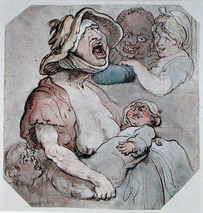 Wet Nurse Interrupted (akvarel na papíře) od Thomas Rowlandson