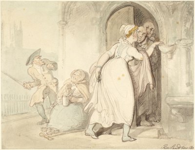 Mladá žena u vchodu do kostela nebo u zpovědnice od Thomas Rowlandson