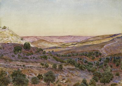 The Hills of Moab and the Valley of Hinnom, 1854 (akvarel a tělová barva) od Thomas Seddon