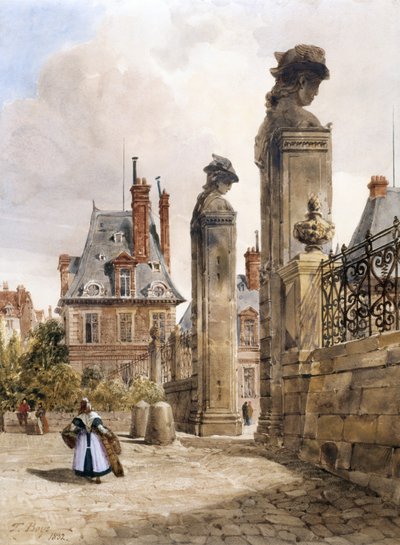 Grille Des Hermès, Porte Dauphine, Palác Fontainebleau (akvarel s nádechem arabské gumy na bílém papíře) od Thomas Shotter Boys