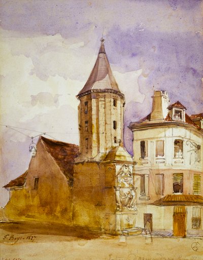 Věž Alexandre v roce 1827 a fontána Saint-Victor od Thomas Shotter Boys