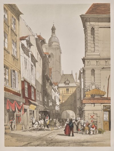 Malebná architektura v Paříži, Gent, Antverpy, Rouen: Rue de la Crosse Horlogue, Rouen, Francie od Thomas Shotter Boys