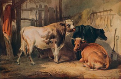 Býk a tři krávy ve stáji, c1856 od Thomas Sidney Cooper