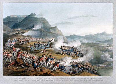 Pohled na Sierra de Busaco v St. Antonio de Cantaro, zobrazující útok maršála Reignierse, vyrytý Charlesem Turnerem, publikoval 1812 (akvatinta) od Thomas Staunton St. Clair