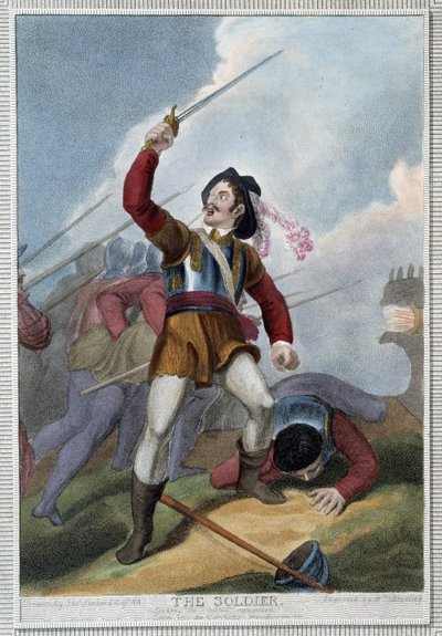 Voják. v "" 7 věků člověka"" od Shakespeara, ill. W. Broniley, Londýn od Thomas Stothard