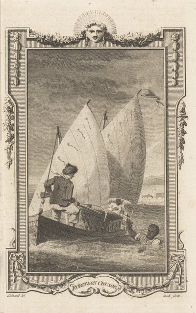 Robinson Crusoe, z Novelists Magazine, hospoda. 1781 od Thomas Stothard