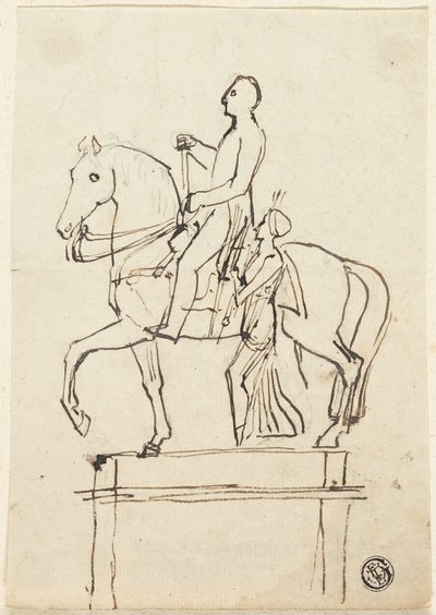 Socha jezdce v doprovodu stojící ženy od Thomas Stothard