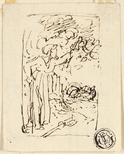 Náčrt postavy opírající se o hůl od Thomas Stothard