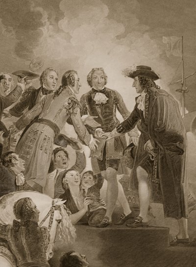 The Landing of William 3rd at Torbay, rytý George Noble, ilustrace z David Hume
