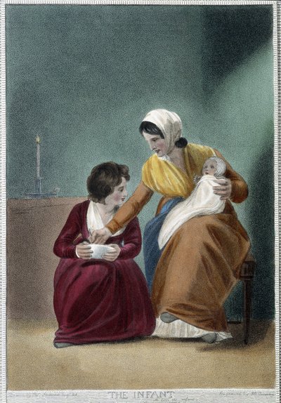 The Newborn - v „7 Ages of Man““ od Shakespeara, nemocný. W. Broniley, Londýn od Thomas Stothard