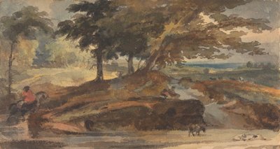 Krajina s pahorkem se stromy, postava na koni od Thomas Sully