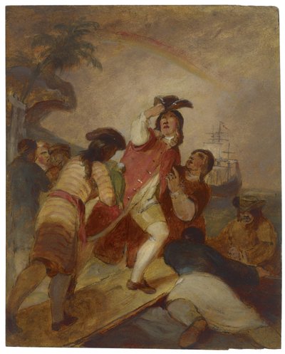 Robinson Crusoe a jeho muž Pátek opouštějí ostrov, kolem roku 1856 od Thomas Sully