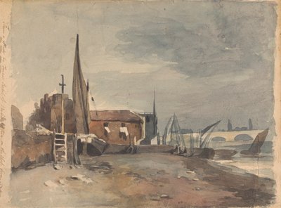 Pobřežní scéna s budovami a čluny od Thomas Sully