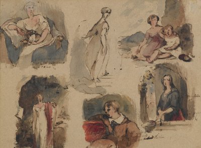 [Bez názvu] (Six Figure Studies), cca 1830 (železný inkoust a wc na béžovém, středně těžkém, středně texturovaném starožitném papíru) (recto) od Thomas Sully