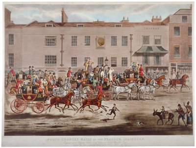 Poštovní autobusy před Peacock Inn na Islington High Street, Londýn, 1823. od Thomas Sutherland