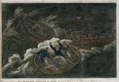 Melancholické ztroskotání a smrt lorda Roystona. Litografie (17,5 x 25,8 cm), vydání v Londýně (Anglie), autor Thomas Tegg (1808). Anglické umění od Thomas Tegg
