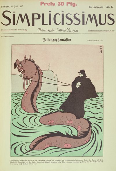 Kaiser jede na mořském hadovi do Anglie, obálka Ilustrace ze Simplicissima od Thomas Theodor Heine