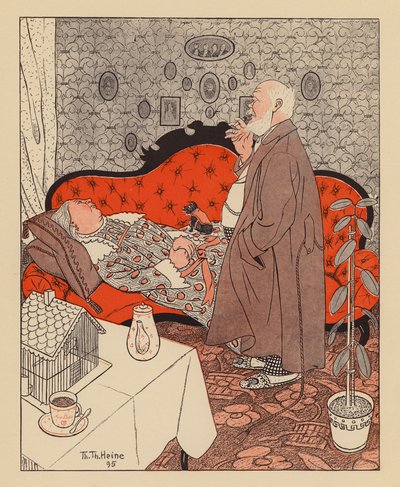 Pár v důchodu (barevná litografie) od Thomas Theodor Heine
