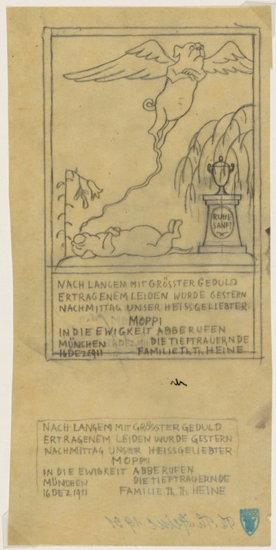 Oznámení o úmrtí mopse od Thomas Theodor Heine