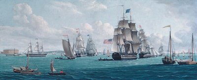 Americká loď Franklin, s výhledem na záliv New York, 20. nebo 30. léta 19. století. od Thomas Thompson