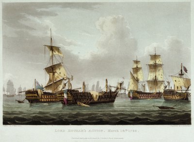 Námořní bitva vedená lordem Williamem Hothamem (1736-1813), která se odehrála 14. března. od Thomas Whitcombe