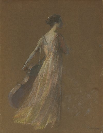 Dáma stojící drží violoncello (pastel na papíře) od Thomas Wilmer Dewing