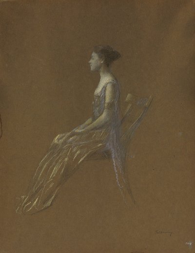 Sedící dáma ve žlutých šatech (pastel na papíře) od Thomas Wilmer Dewing