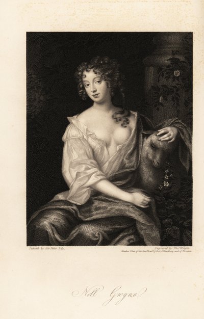 Nell Gwyn, herečka restaurování, milenka hraběte z Rochesteru, dlouholetá milenka anglického krále Karla II. od Thomas Wright