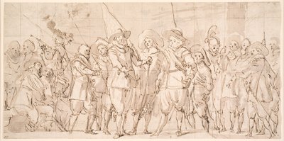Důstojníci a další občanští strážci III. amsterodamského obvodu pod velením kapitána Allaerta Cloecka a poručíka Lucase Jacobsze Rotganse od Thomas de Keyser