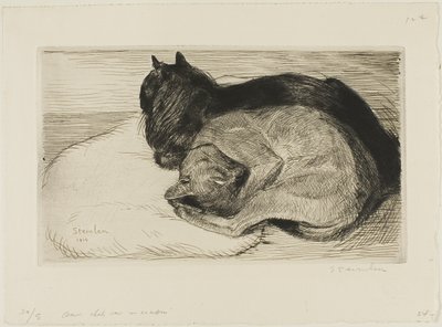Dvě kočky na polštáři od Théophile Alexandre Pierre Steinlen