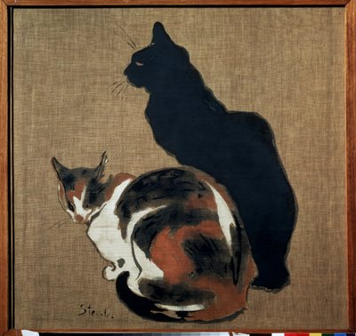 ""Dvě kočky"" (dvě kočky) Kočka a její stín. Obraz Theophile Alexandre Steinlen (1859-1923) 1894 Secese Rozměr 61x64 cm Puškinovo muzeum, Moskva od Théophile Alexandre Steinlen