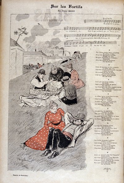 Populární píseň „“ on the fortices““ od Victora Meusyho – kresba Theophila Alexandra Steinlena v „“ Gil blas illustrated““. od Théophile Alexandre Steinlen