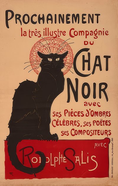 Brzy velmi slavná Compagnie du Chat Noir s Rodolphem Salisem (2. Fassung). Francie, 1896, Imp. Charles Verneau, Paříž od Théophile Alexandre Steinlen