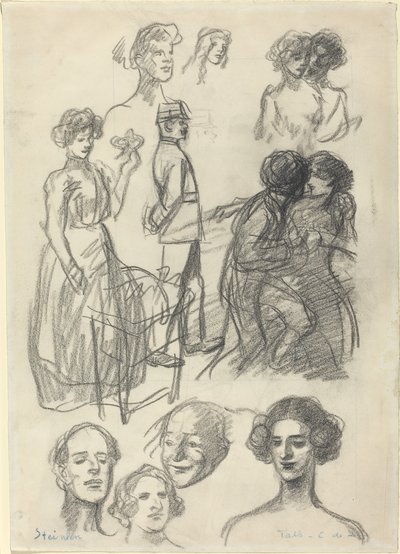 Skici pro "Milenci na lavičce" od Théophile Alexandre Steinlen