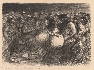 Válečné skeče: Dva průvody (Sketches de guerre: Les deux cortèges - "Ayez pas peur - on les a - et bien!") od Théophile Alexandre Steinlen