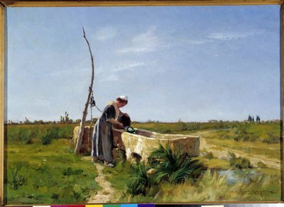 Rolník a dobře malování Theofile Mayan (1860-1937). 46x56 cm. Povinná zmínka: Sběrná fondace pozdravy de Provence Marseille Dr od Théophile Henri Mayan
