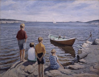 Děti na nábřeží (olej na plátně) od Thorvald Torgersen
