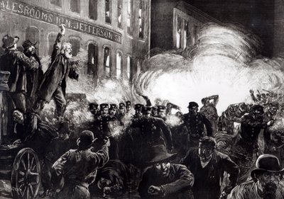 Anarchistická vzpoura v Chicagu: Dynamitová bomba vybuchující mezi policií, z 