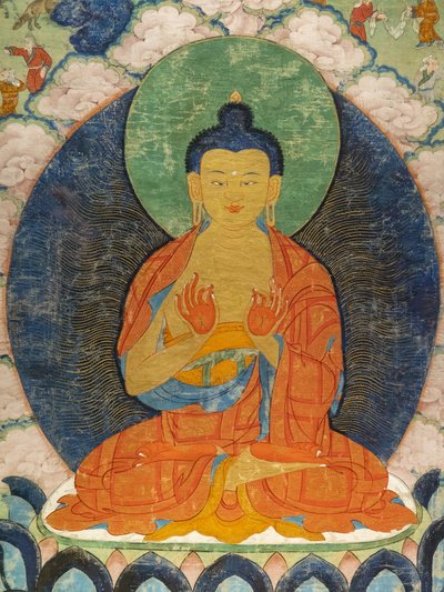 Buddha a tři Jakata: Makkapi, Ruru, Shabhamiga od Tibetan School